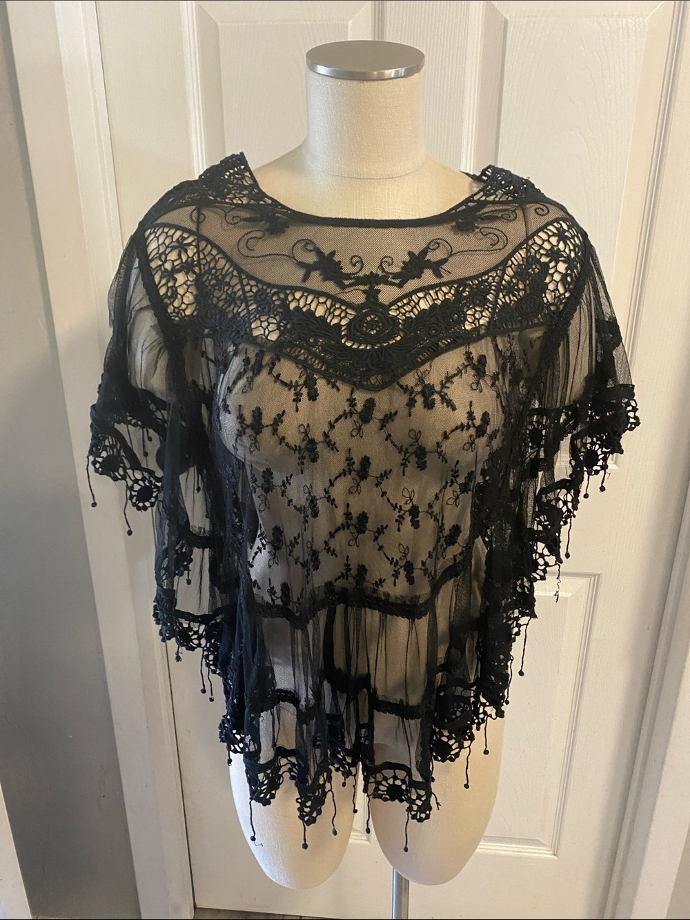 Mimi Sheer Black Lace Poncho Top